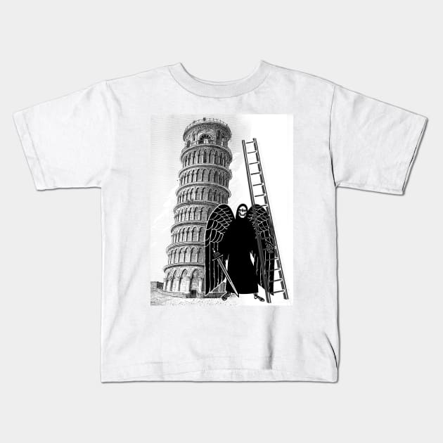 Angel of Death with ladder to the top of the tower Kids T-Shirt by Marccelus